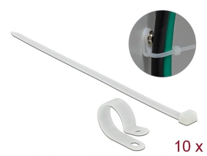 Tie-wraps met montageklem | 300 x 7,2mm | transparant | 10 stuks