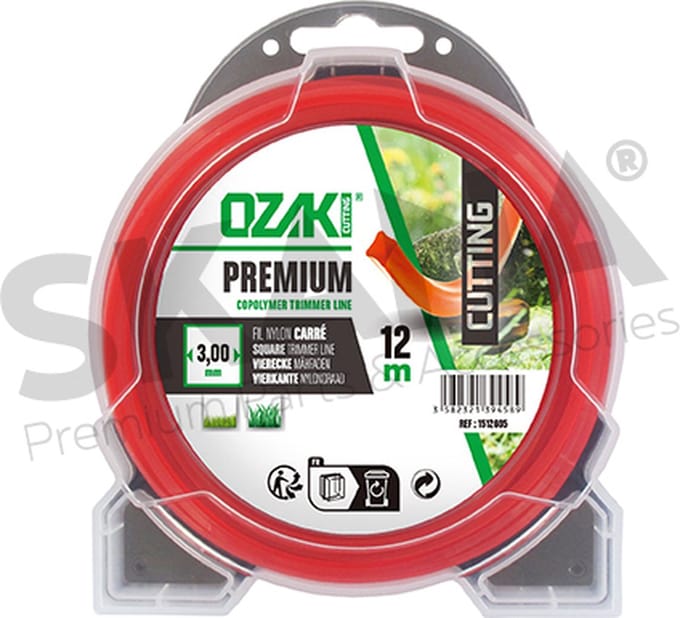 Blister vierkante nylondraad PREMIUM LINE OZAKI - Lengte: 12 m, Ø: 3,00mm