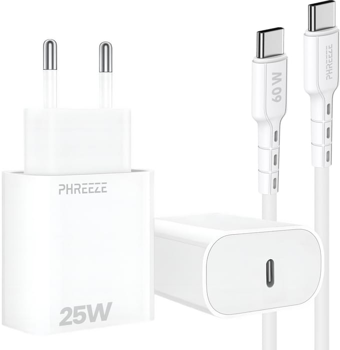 25w super snellader met usb C oplaadkabel 1m - Fast charger - Power adapter met usb C naar usb C kabel