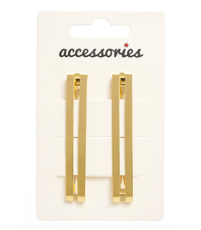 haarspelden - goudkleurig - set van 2 - open rechthoekig - barrette - glanzend metaal - 1x6 cm