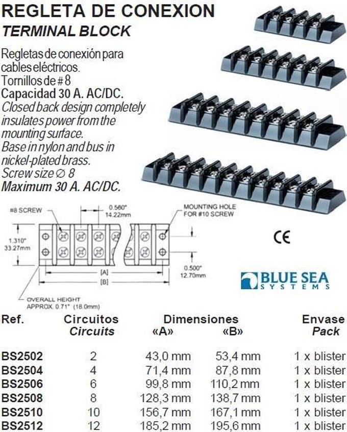 Blue Sea Systems Klemmenstrook 6-voudig Stekkerdoos 30a Zwart
