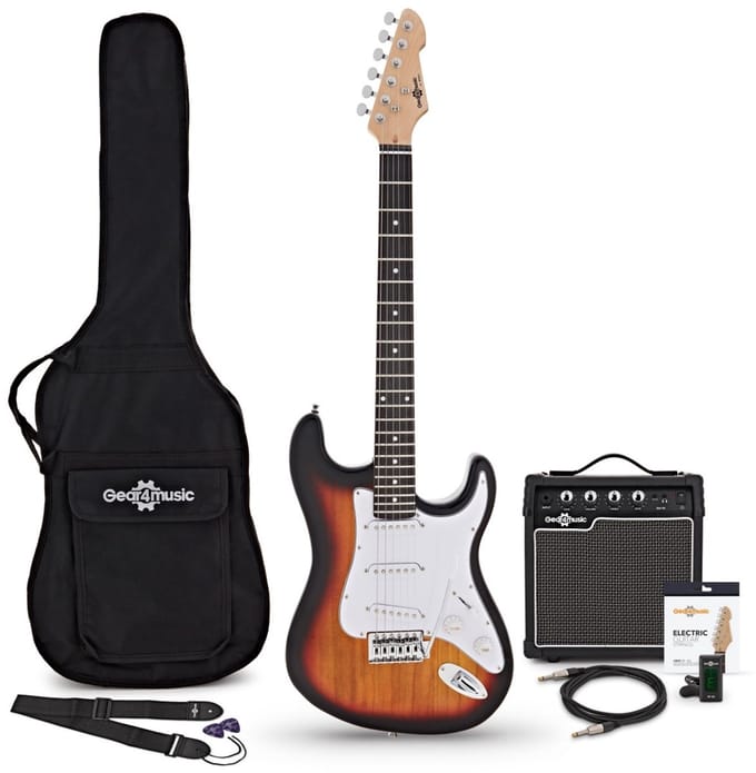 LA Elektrische Gitaar, Sunburst, + 10W Gitaarversterker & Accessoires