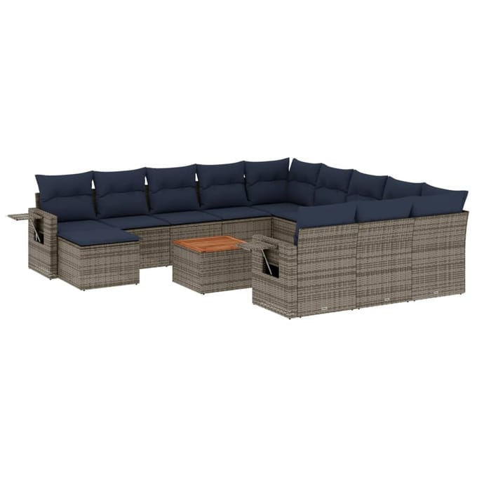 vidaXL - 13-delige - tuinbankset - met - kussens, - grijs - polyrotan