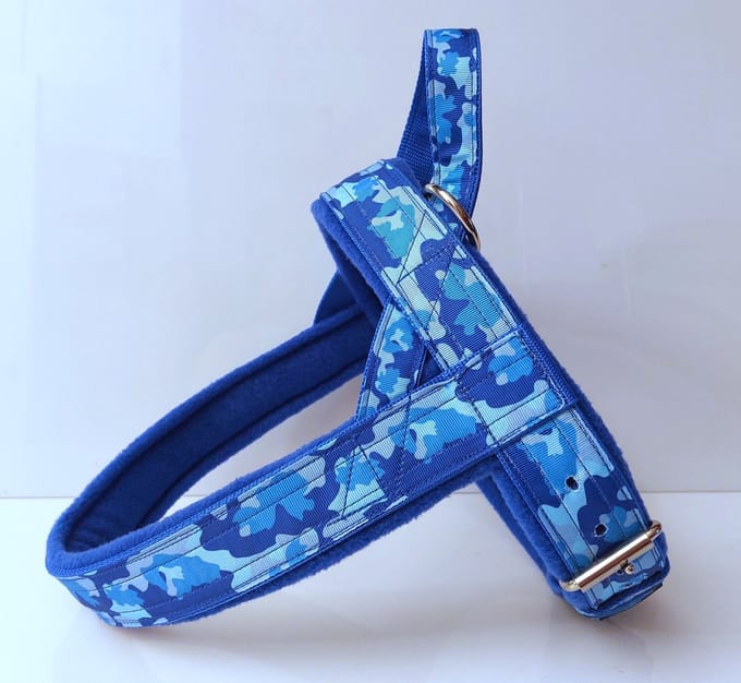 T tuig blauw camouflage anti trek hondentuig