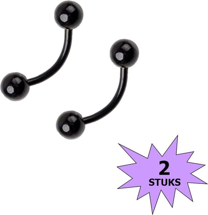 Fako Bijoux® - Wenkbrauw Piercing - 4mm - Zwart - 2 Stuks