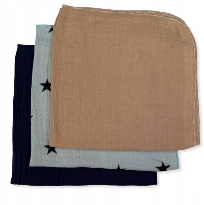 Dartomik - Muslijn Mini Luierset - 38x38 cm - Beig, Ster, Marine - 3-Pack