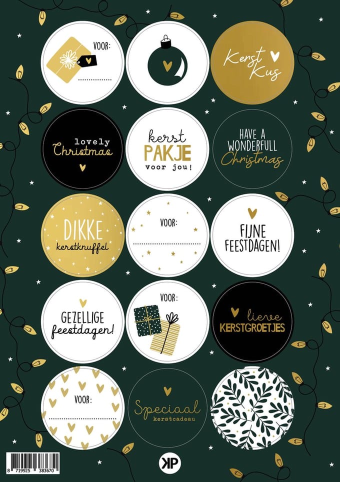 15x sluitsticker Kerst - 1 vel - Kerststickers - Stickervel Kerst -  15 verschillende designs- 35mm
