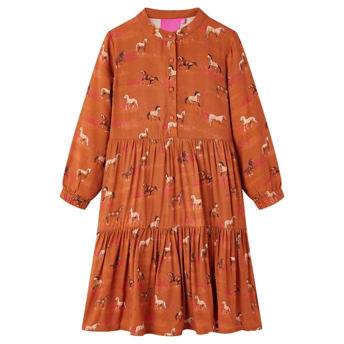 vidaXL-Kinderjurk-met-paardenprint-140-cognackleurig