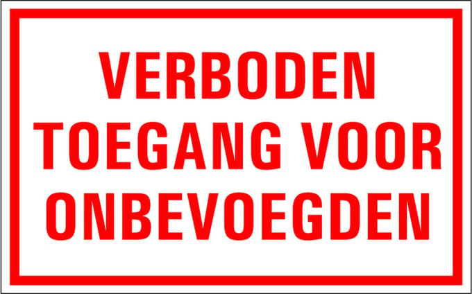 Verboden toegang voor onbevoegden tekststicker 200 x 125 mm