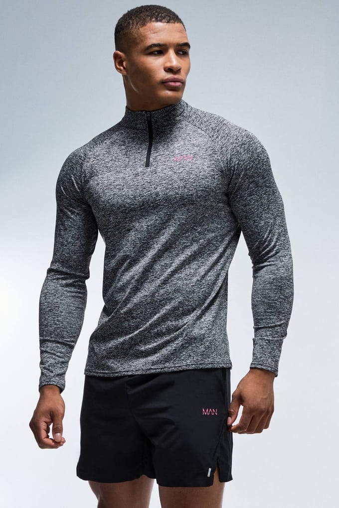 Heren Actief Regular Fit Gemêleerde 1/4 Rits & Short Set | Black | Size Large