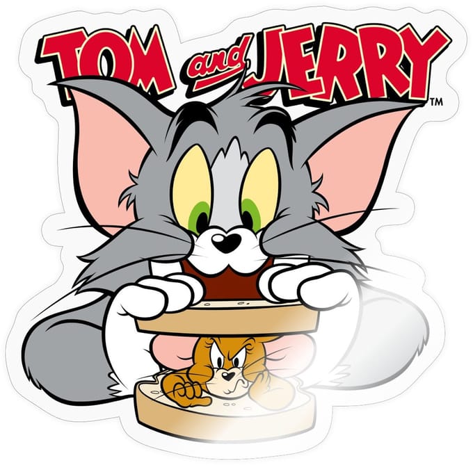 Tom En Jerry Sandwich Muis Broodje Sticker Maat S (max. 10 x 10cm)