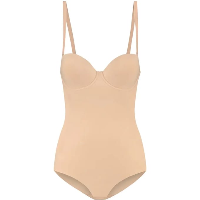 Bye Bra corrigerende bodysuit, gewatteerde cups, afneembare schouderbandjes, shapewear voor dames, 2 kleuren, S-XXL, beige, M