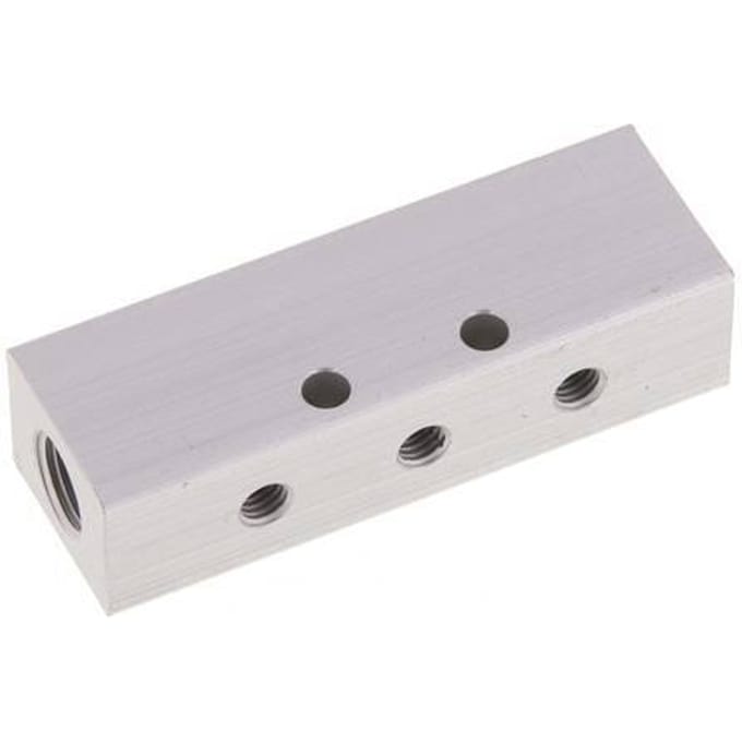 2xG 1/8'' x 6xM5 Aluminium Verdeelblok Dubbelzijdig 16 Bar