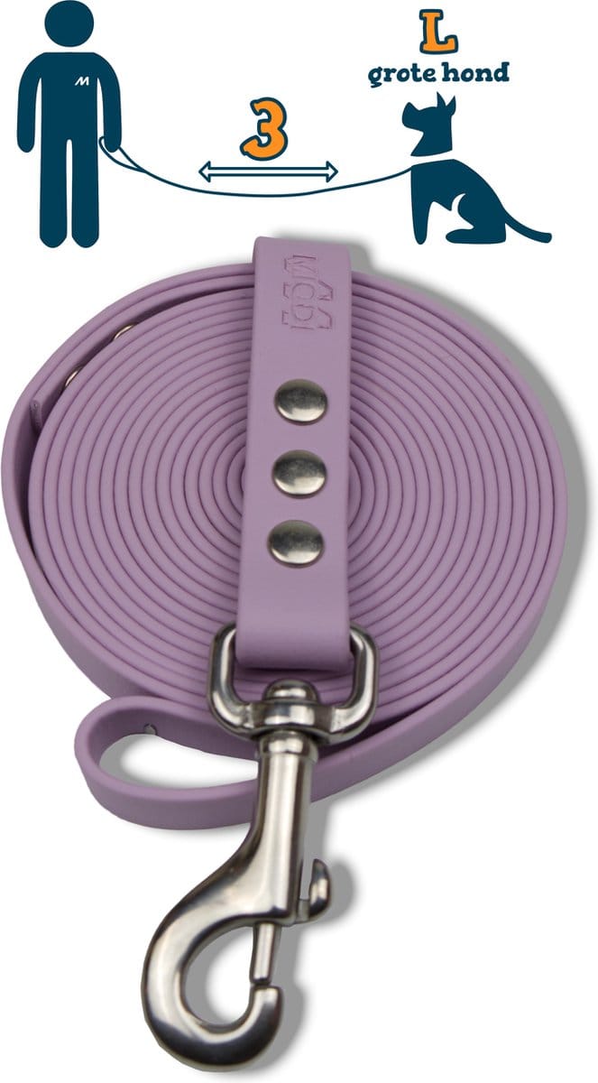 Miqdi hondenriem – BioThane ® - lila - 3 meter lang - 19 mm breed - L/XL - grote hond