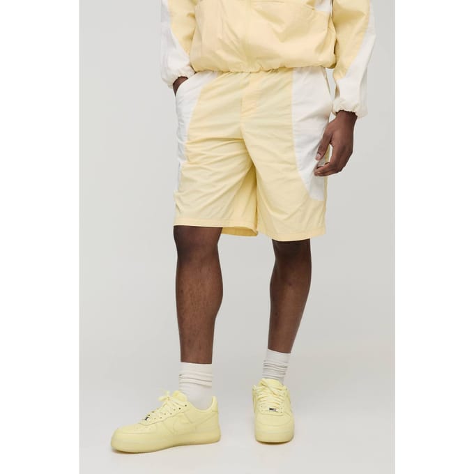 Elasticated Waist Relaxed Fit Colour Block Nylon Short | Yellow | Size Large