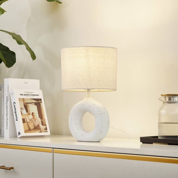 Lindby - Tafellamp - 1licht - Textiel, beton - H: 37 cm - E27 - beige, wit