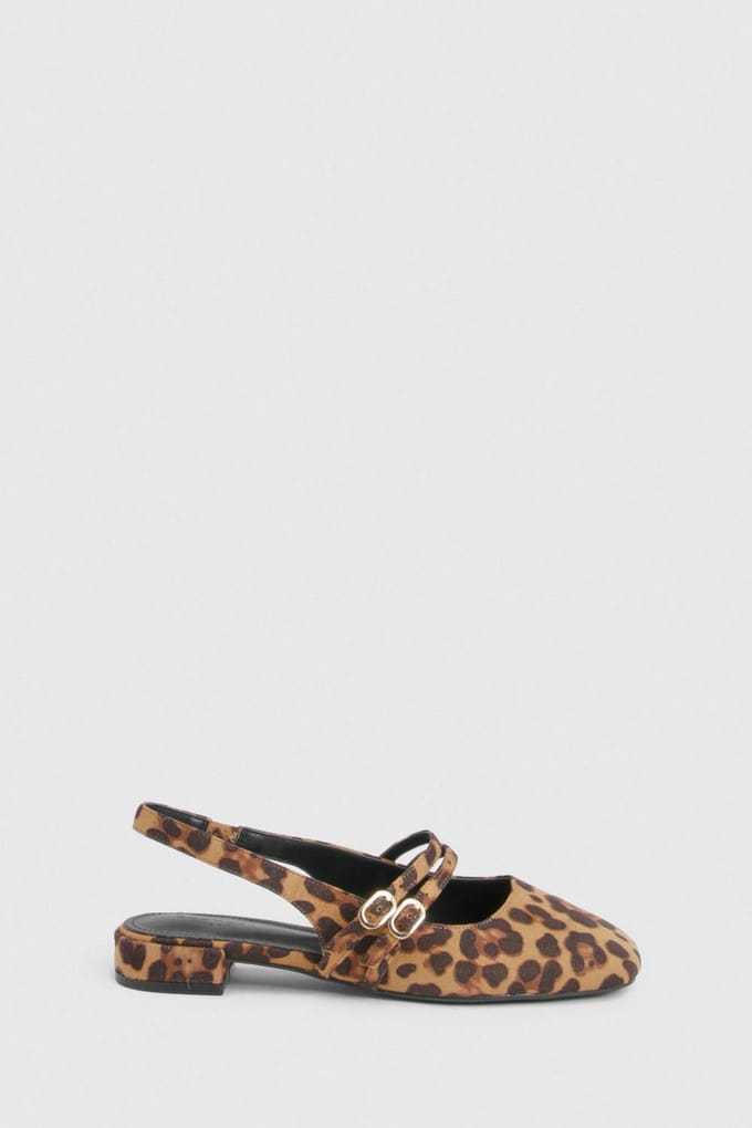boohoo Dames Wijde Pasvorm Luipaard Slingback Ballerina's Met Dubbele Band | Leopard | Maat: 5