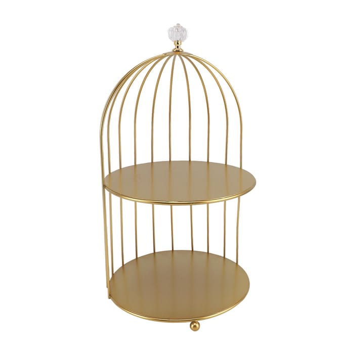 Vogelkooi Cosmetica Organizer Goud Ruimtebesparend IJzer Uniek Multifunctioneel Vogelkooi Make-up Display Double Layers beige