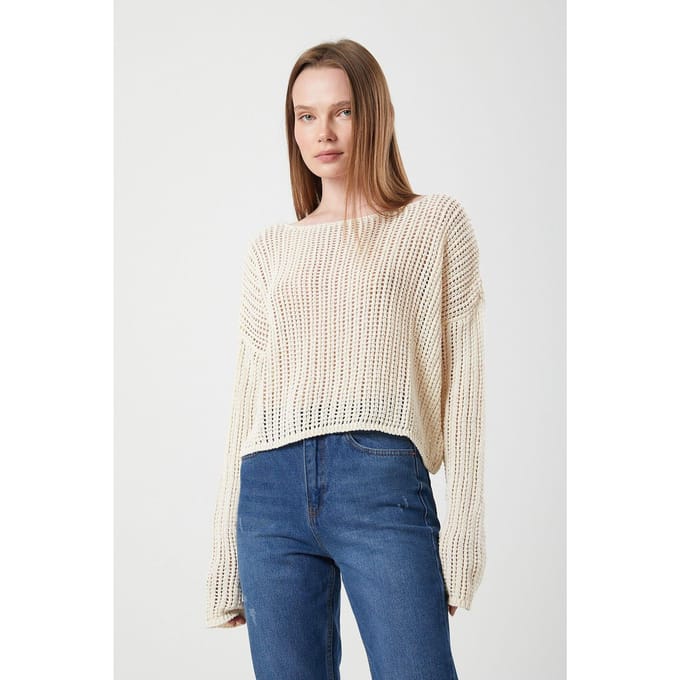 Gehaakt Crop Top met Boot-Hals