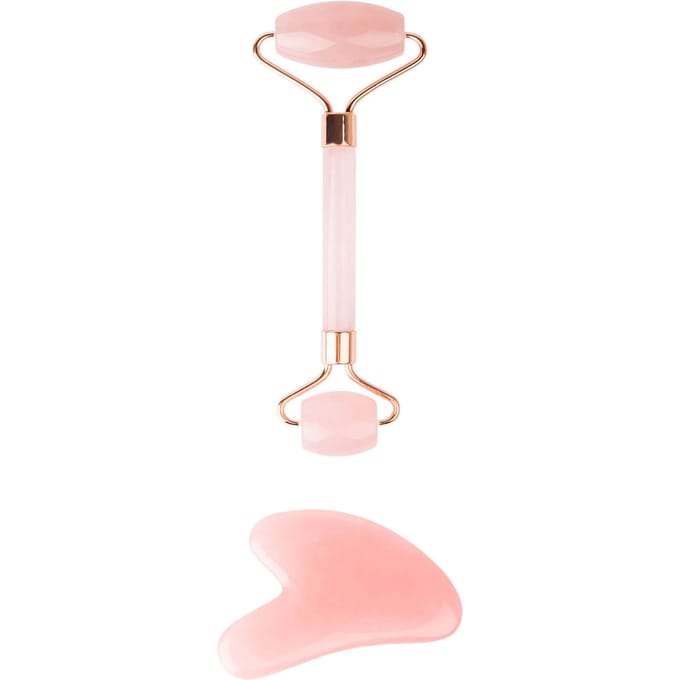 brushworks Rose Quartz Resin Roller &amp; Gua Sha 2 st