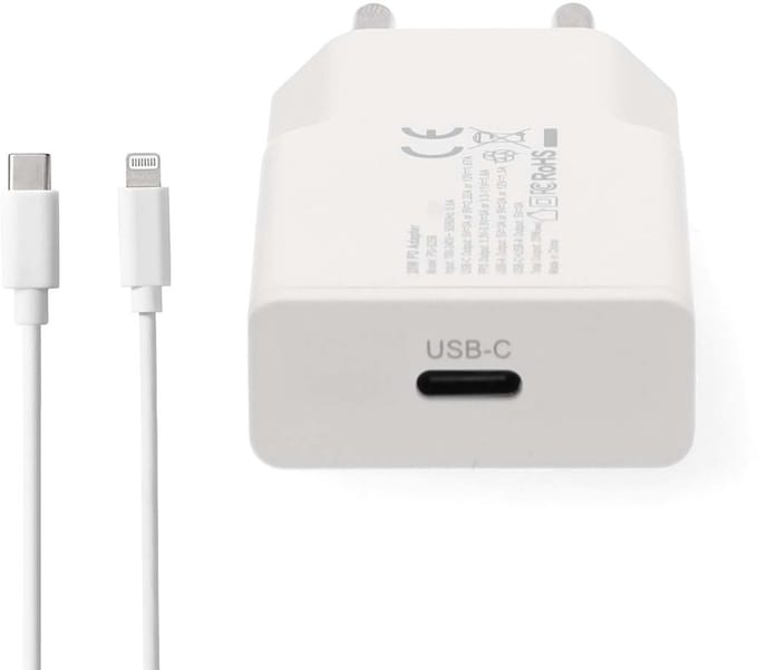 Nedis Oplader - 20 W - GaN - PD3.0 - 1.67 / 2.22 / 3.0 A - Outputs: 1 - USB-C - Lightning 8-Pins (Los) Kabel - 1.00 m - Automatische Voltage Selectie - Wit