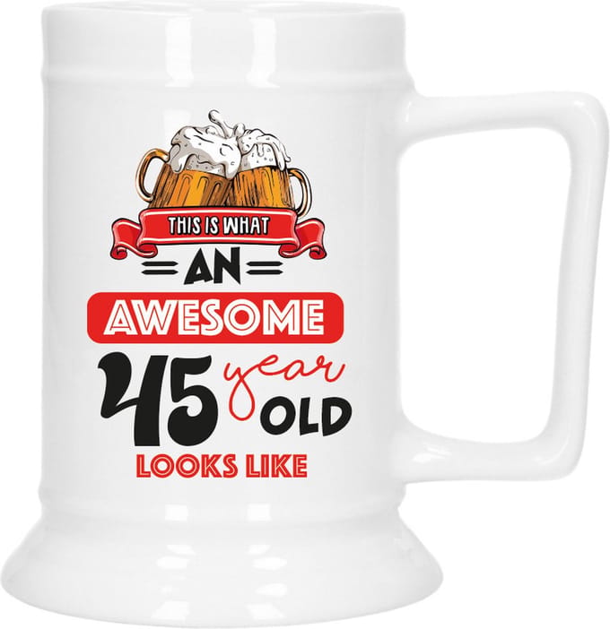 Bellatio Decoration Cadeau Bierpul voor 45 jaar - rood - grappige leeftijd bierpul - 530 ml