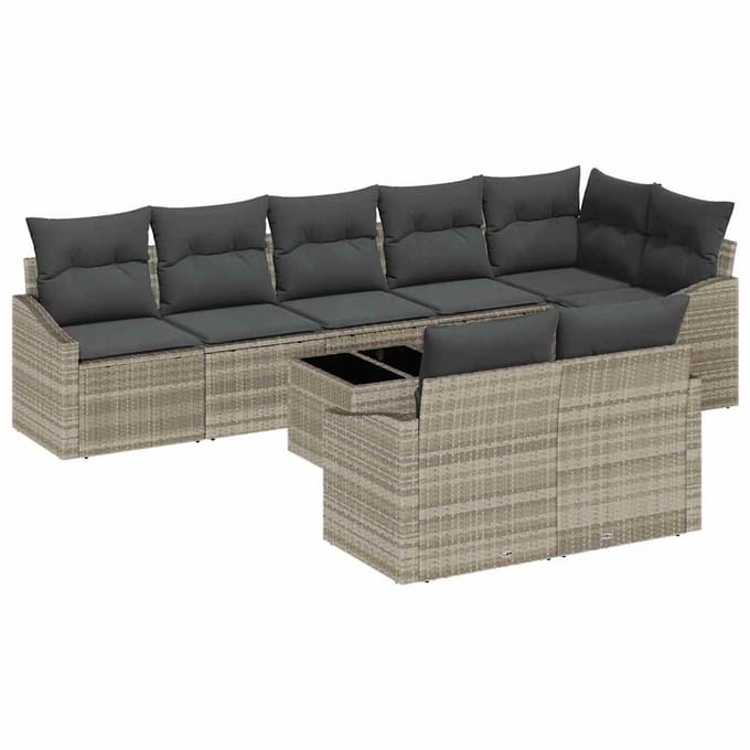 vidaXL Bankstel 9 st Lichtgrijs poly rattan