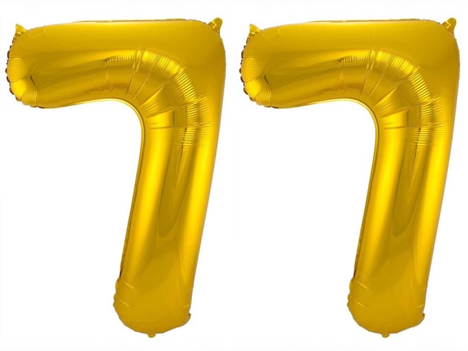 Folieballon 77 jaar - Goud - 86 cm