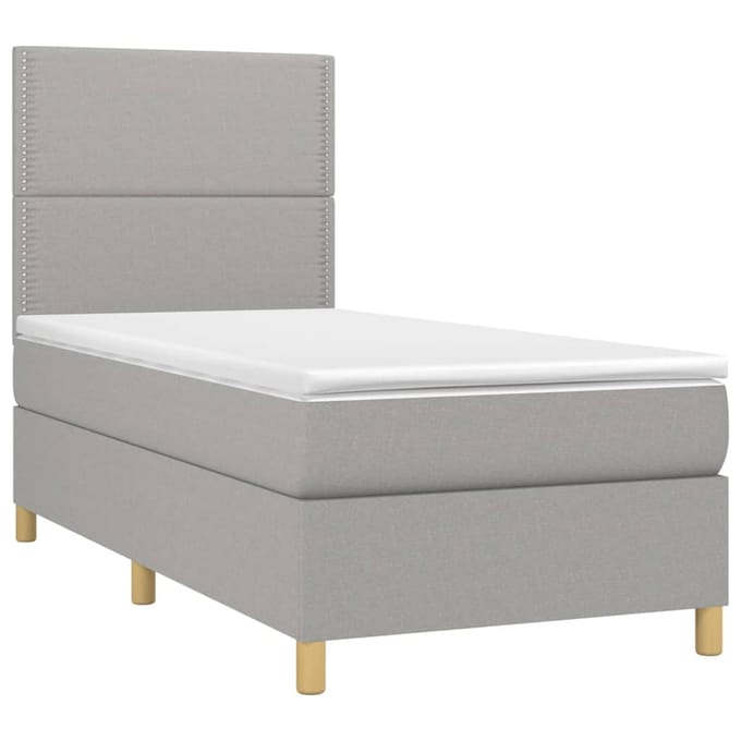 vidaXL - Boxspring - met - matras - en - LED - stof - lichtgrijs - 90x190 - cm