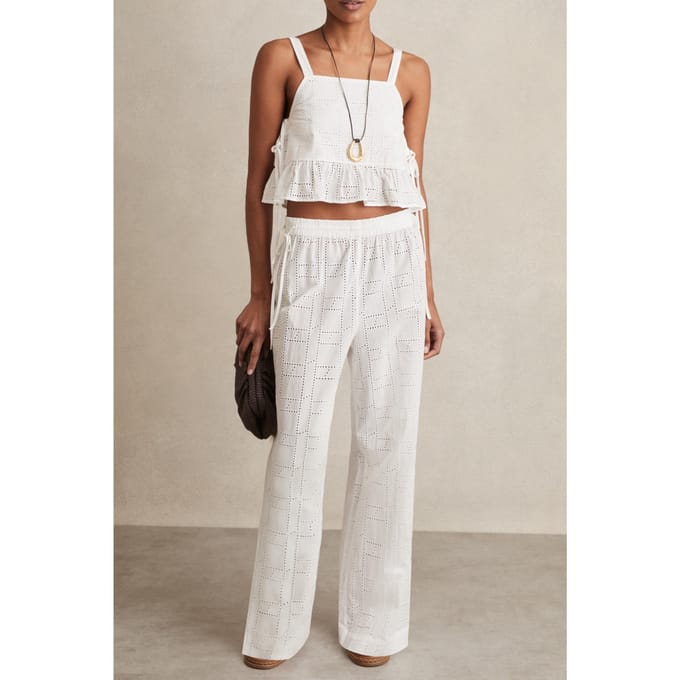 Reiss Broderie Side Tie Top White Maat: S | Mouwloze Tops Outlet | Dames | Wit