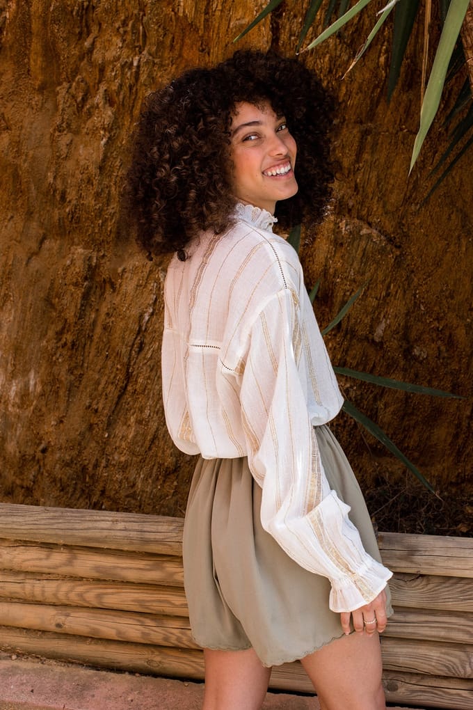 Louise Misha Blouse Ilonkania White & Gold Stripes Taglia: 32 | Magliette intime Outlet | Donna | Bianco