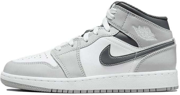 Jordan 1 Mid - Maat 38 - Light Smoke Grey/Anthracite/Wit / Grijs Zwart - Air Jordan 1 - Lifestyle - Kinder Sneakers voor Jongens en Meisjes