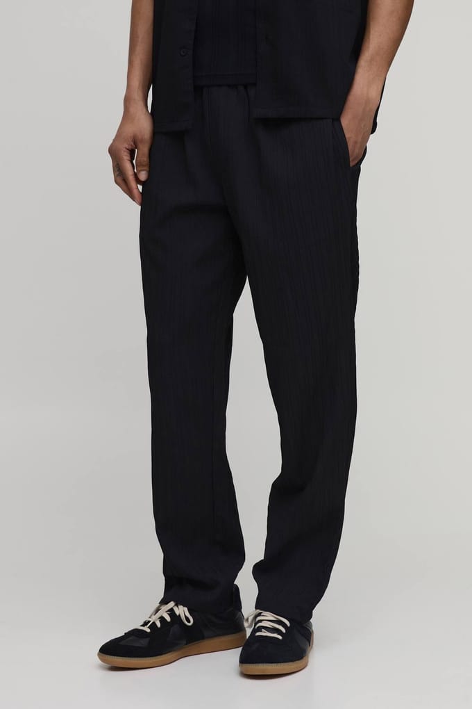 Relaxed Fit Broek Met Onregelmatige Plooitextuur | Black | Size Small