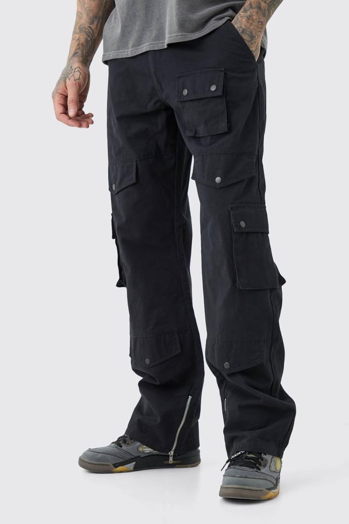Tall Relaxed Fit Twill Cargo Trousers | Black | Size 54