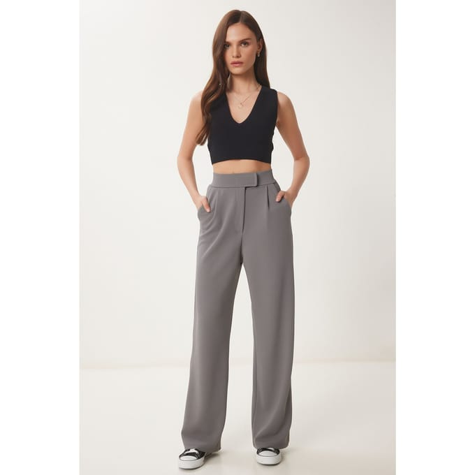 Hogewaisted Textured Palazzo Broek