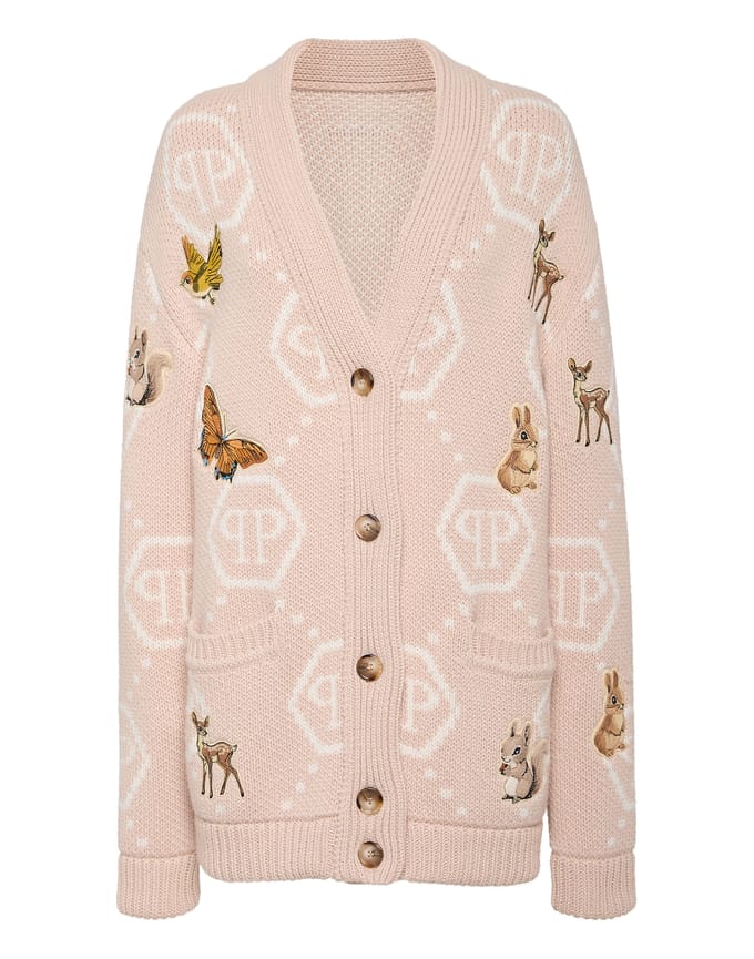 Long Oversized Cardigan With Fairy Embroidery