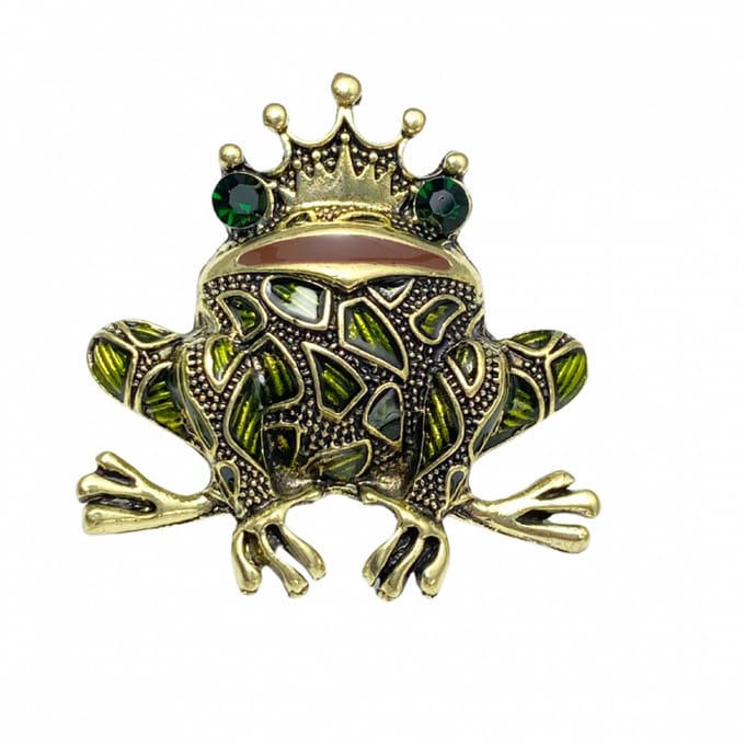 Kikker broche groen kroontje - Charme Bijoux