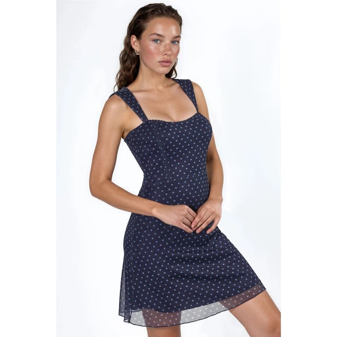 Polka Dots Mini Tulle Jurk met Hart Kraag