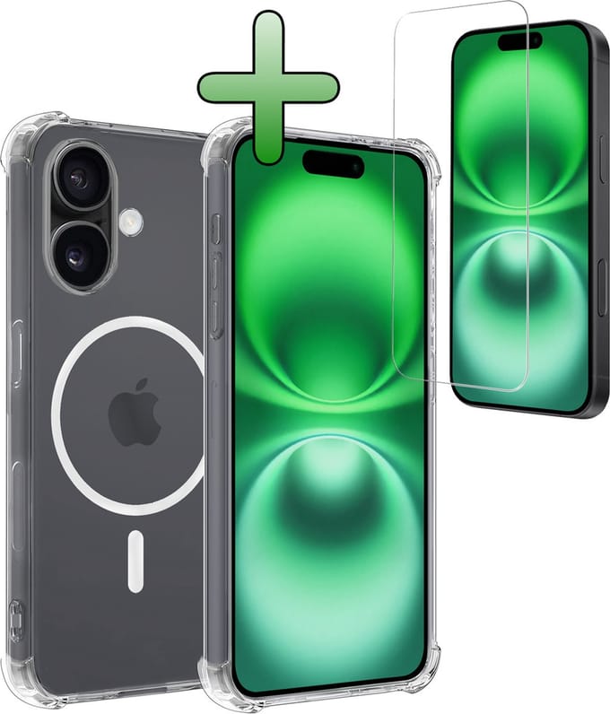 Hoesje Met Screenprotector - Geschikt voor Apple iPhone 16 Plus - Magsafe Compatible - Sterk & Shockproof - Back Cover - Shock Proof Case - Telefoon Hoes - Transparant