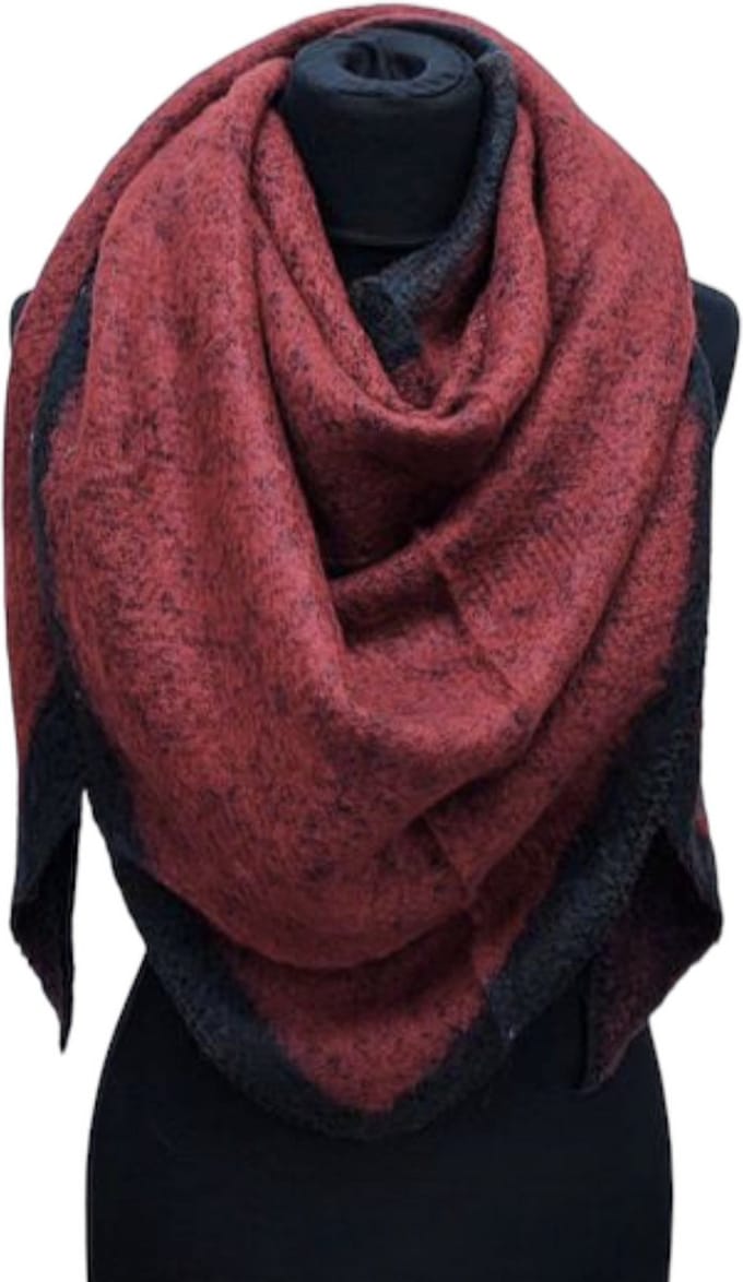 Warme Driehoekige Sjaal - 2-Zijdig - Rood/Zwart - 180 x 135 cm (AC232#)