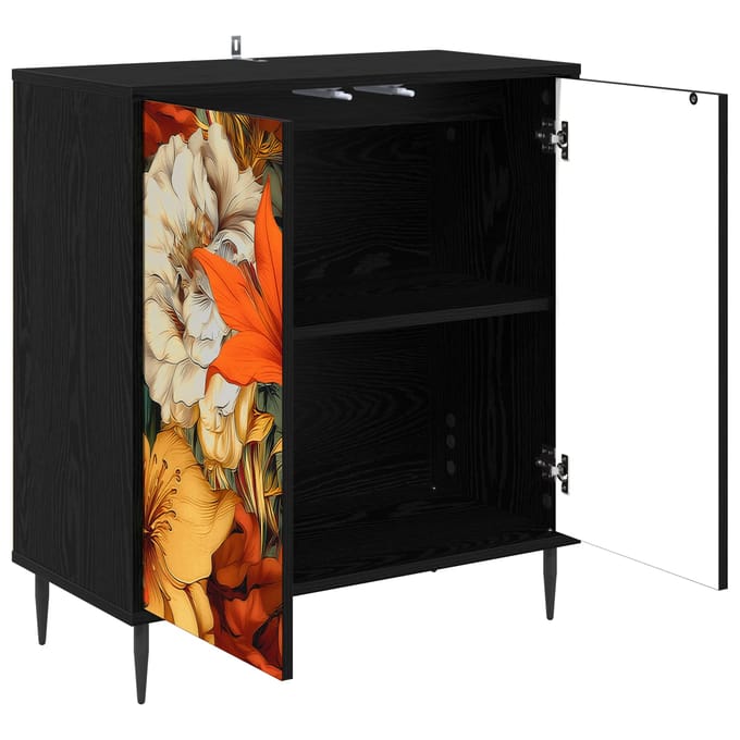 vidaXL - Dressoir - GENNEP - Zwart - eiken - 69 - x - 33 - x - 76 - cm - Bewerkt - hout