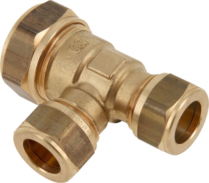 Bonfix messing knel T stuk verlopend 28x22x22mm gastec / kiwa