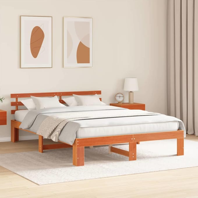 vidaXL - Bedframe - Wasbruin - 160 - x - 200 - cm - Massief - grenenhout