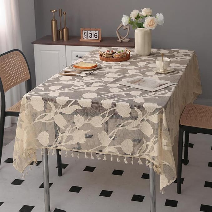 Eenvoudig tafelkleed met kwastjes, rechthoekig tafelkleed in Scandinavische stijl 140*80 gray