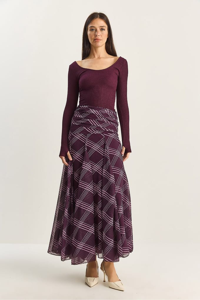 Hoge Taille Etnische Print Midi Rok