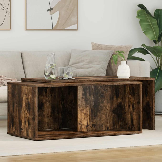 vidaXL - Koffietafel - Set - 2 - st - Gerookt - eiken - 90 - x - 48 - x - 40 - cm - Bewerkt - hout