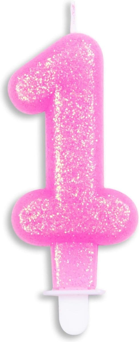 Wefiesta Cijferkaars 1 Glitter 7 Cm Wax Roze