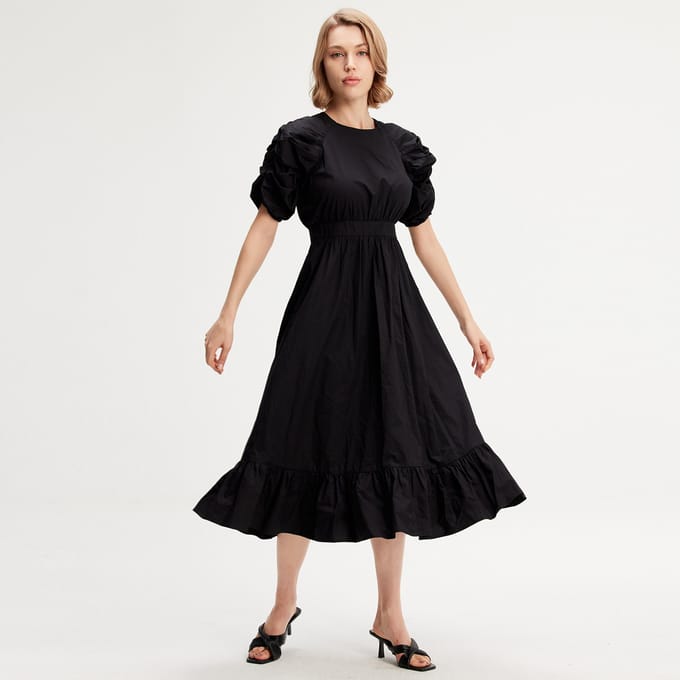 Trapeze -jurk met gepofte mouwen