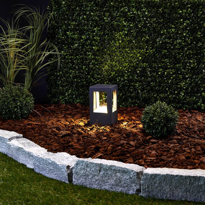 Lucande LED sokkellamp Nicola, 20 cm, antraciet, IP54