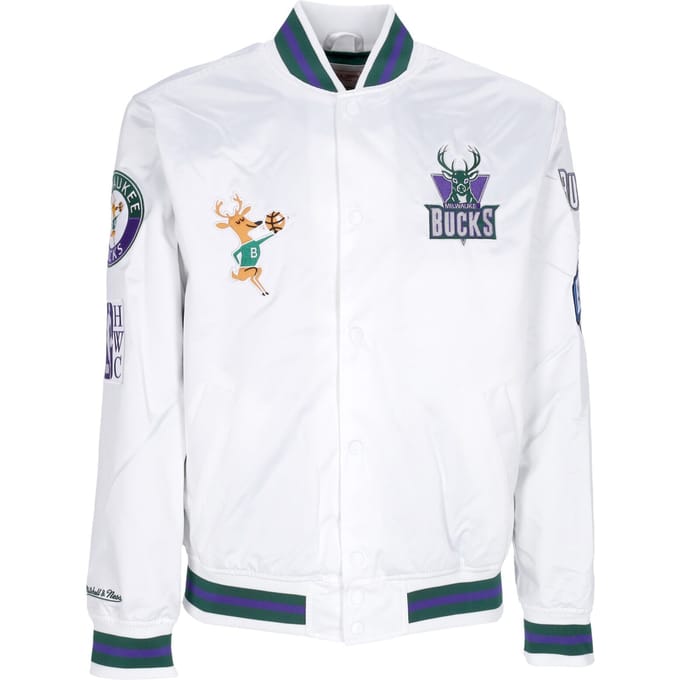 Bomberjack voor heren Nba Hometown Lw satijnen jack Hardwood Classics Milbuc wit